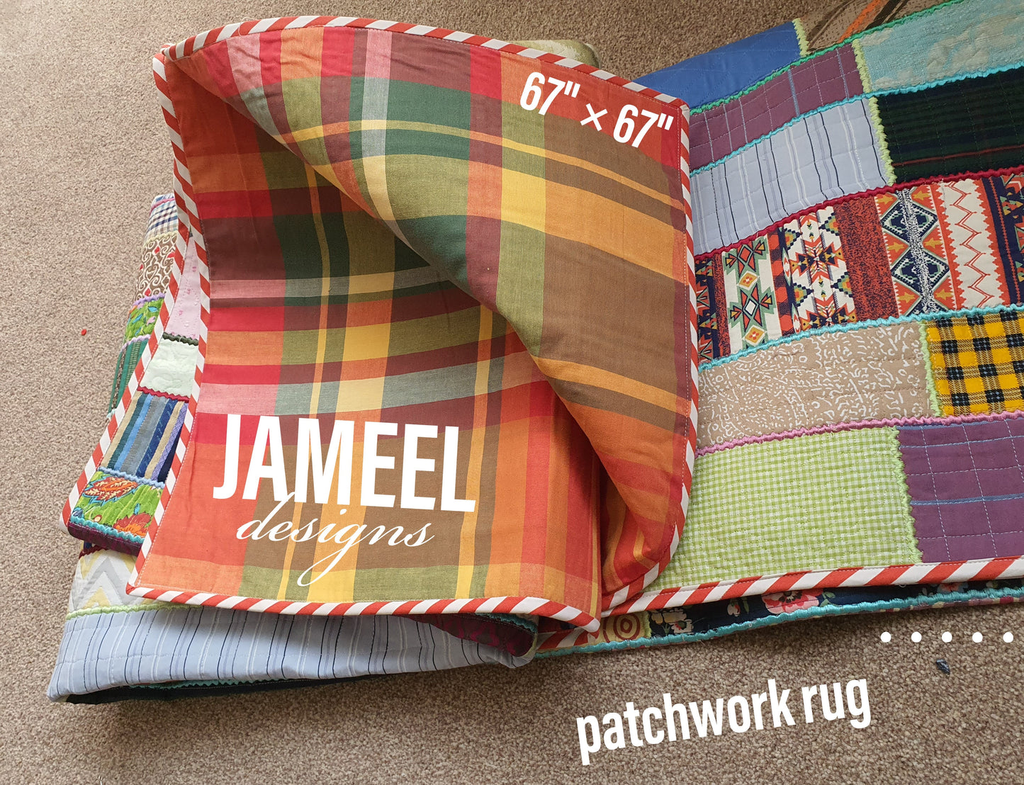 Hand-Quilted Vibrant Patchwork Rug