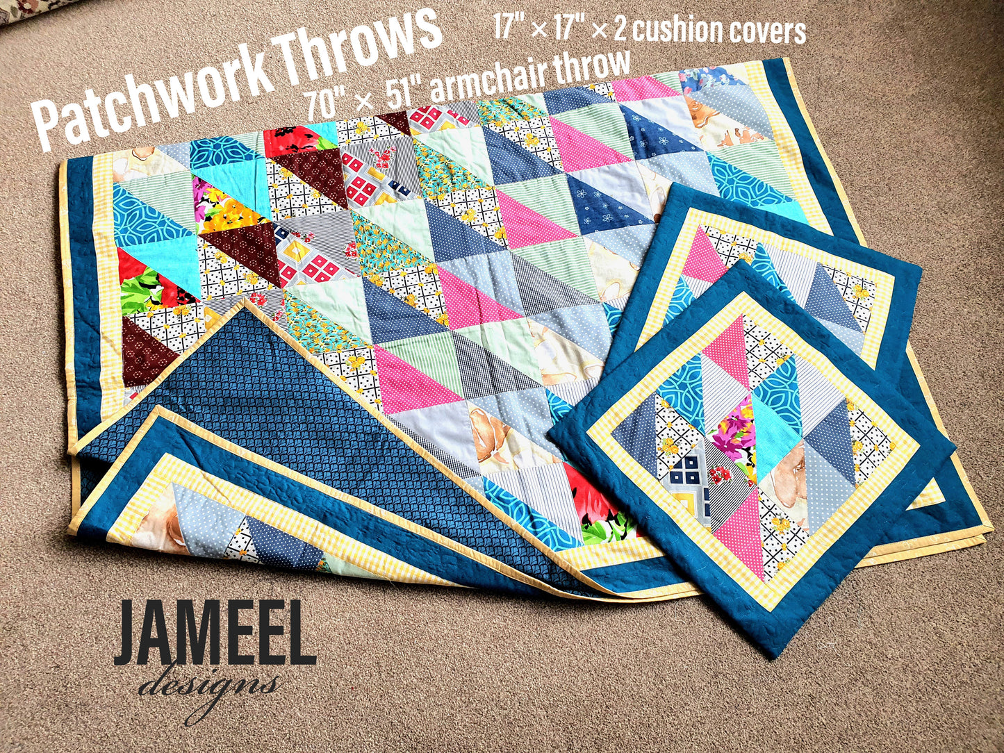 Patchwork Armchair Throw with 2 Cushion Covers