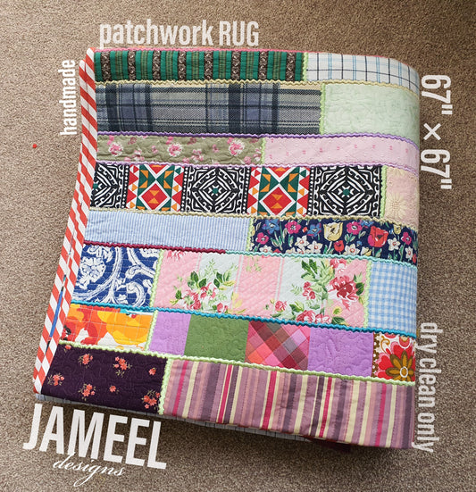 Hand-Quilted Vibrant Patchwork Rug