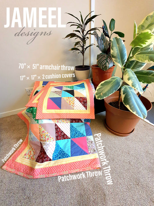 Colorful Patchwork Armchair Throw with 2 Cushion Covers